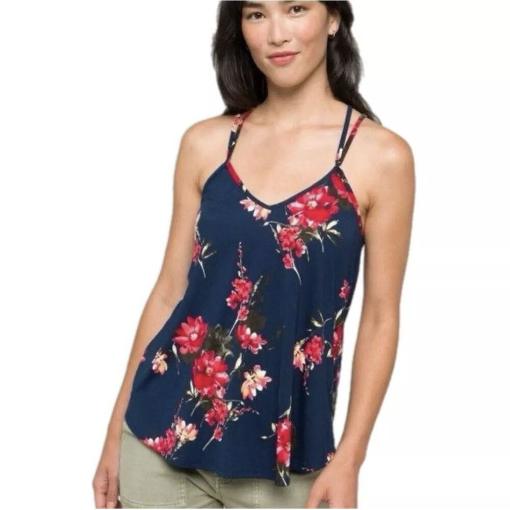 New Women's Papermoon Navy Floral Strappy Sleeveless Tank Top Cami Size 1X